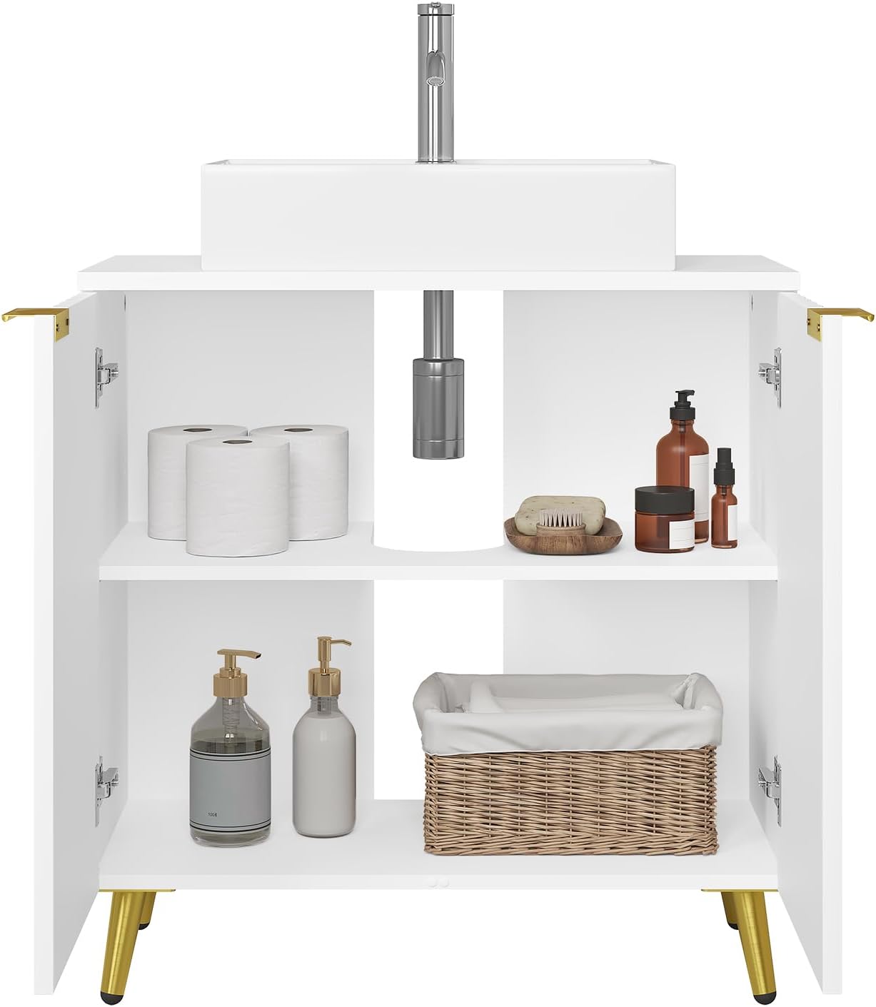 eSituro SBP0095 Waschtischunterschrank - Badmöbel - weiß mit goldenen Metallfüßen - 60 x 62 x 30 cm