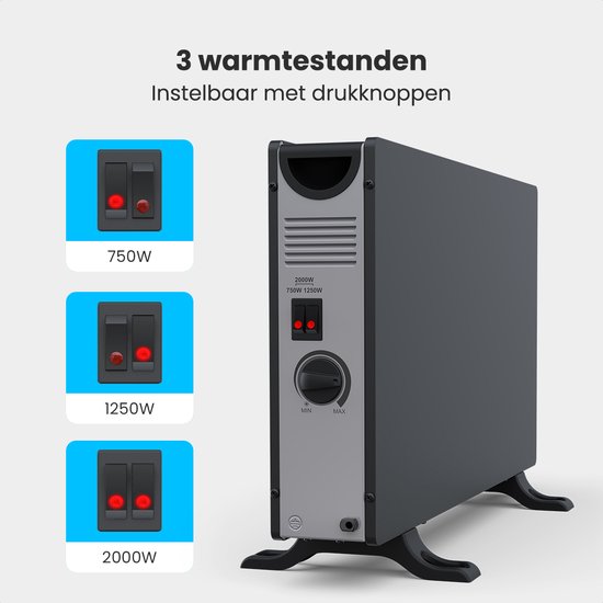 Auronic Konvektorheizung - 2000W - Elektrische Heizung - Schlafzimmer, Wohnzimmer oder Zuhause - Heizung - Schwarz