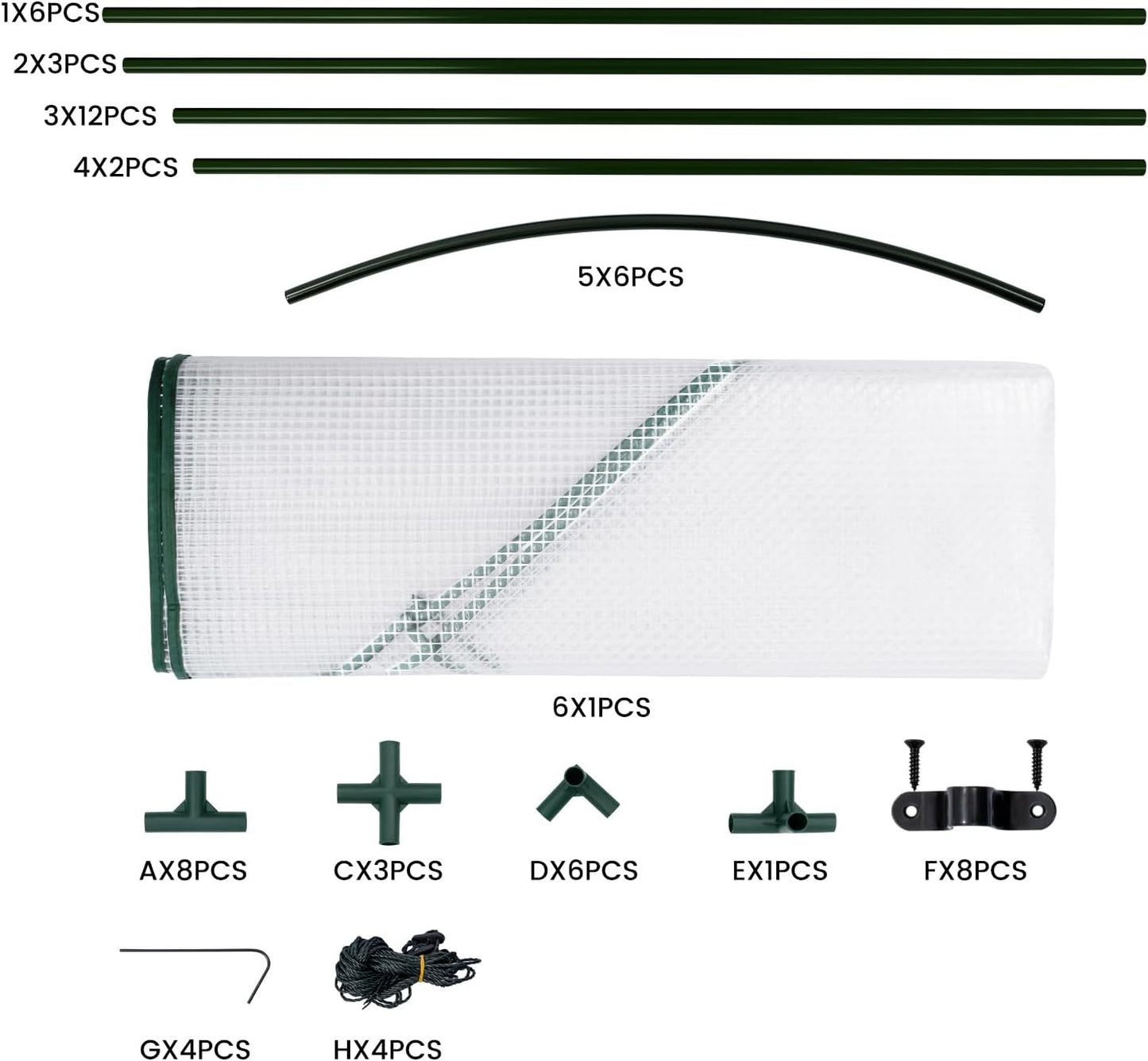 Woltu Gewächshaus für den Garten – halbrund – 200 x 100 x 210 cm – Weiß
