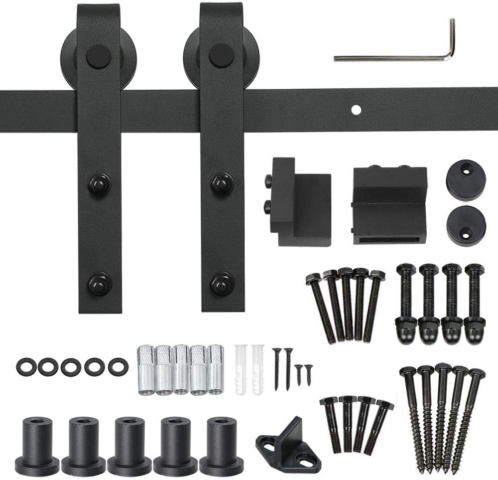 Yaheetech Schiebetürbeschlag - Bis zu 100 kg - Eisen - 244 x 23 x 5,5 cm - Schwarz