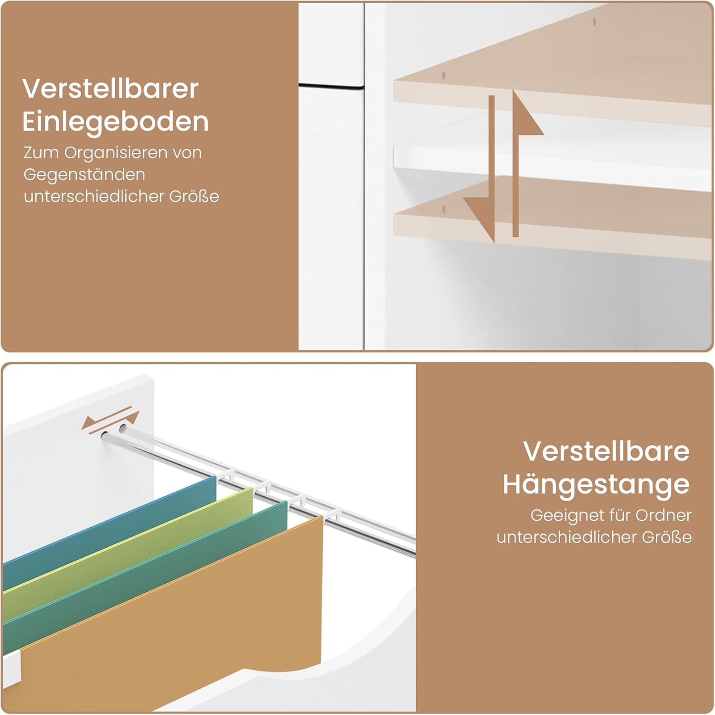 WOLTU ASK13ws Rollcontainer - mobiler Schubladenblock für das Büro - 3 Schubladen - weiß - 80 x 69,5 x 39,5 cm