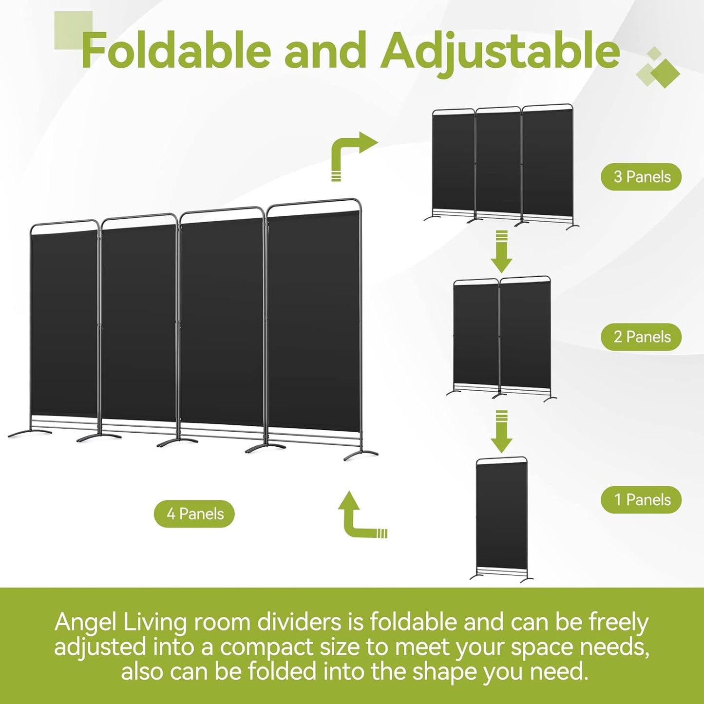 Angel Living Chamber Screen - 4-teilig - 324x180 cm - faltbar - Stahl & Polyester - freistehend - Raumteiler & Sichtschutz - Schwarz
