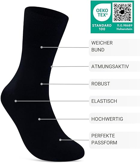 Heroism Premium Diabetiker Socken Herren 43-46 - 6 Paar - nahtlos, ohne engen Gummizug, Komfortband - Schwarz