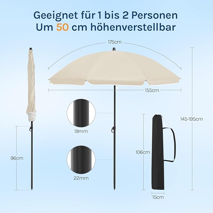WOLTU GSS0007be01 Balkon-Sonnenschirm 135 cm - UPF 50+ - Höhenverstellbar und 35 Grad neigbar - Beige