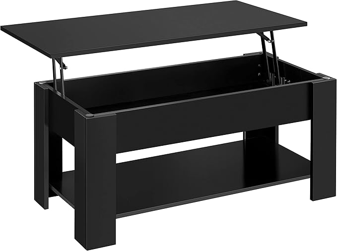 Yaheetech Couchtisch mit Lift-Top – Schwarz – Höhenverstellbar mit verstecktem Stauraum