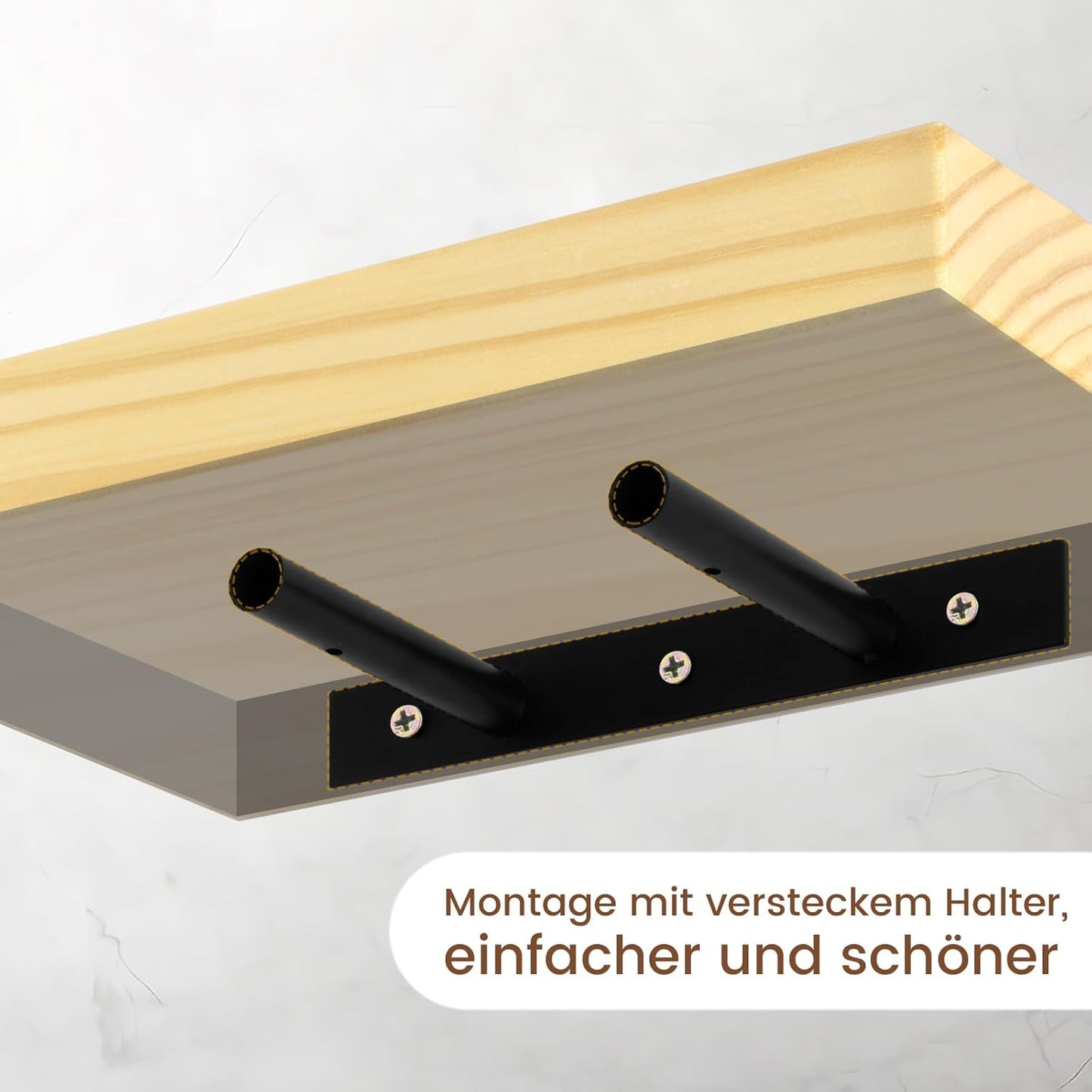 eSituro Wandregal aus Holz - Schwebendes Wandregal mit unsichtbarer Befestigung - Holzoptik - 50 x 19 x 3,5 cm