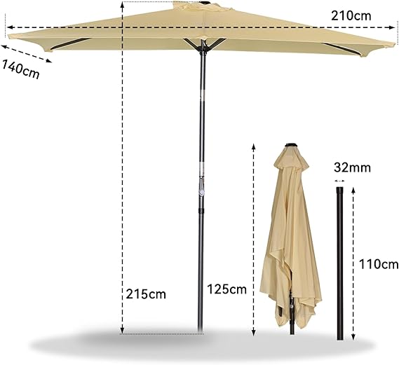 Angel Living Sonnenschirm 140 x 140 cm - Kippbar - Beige