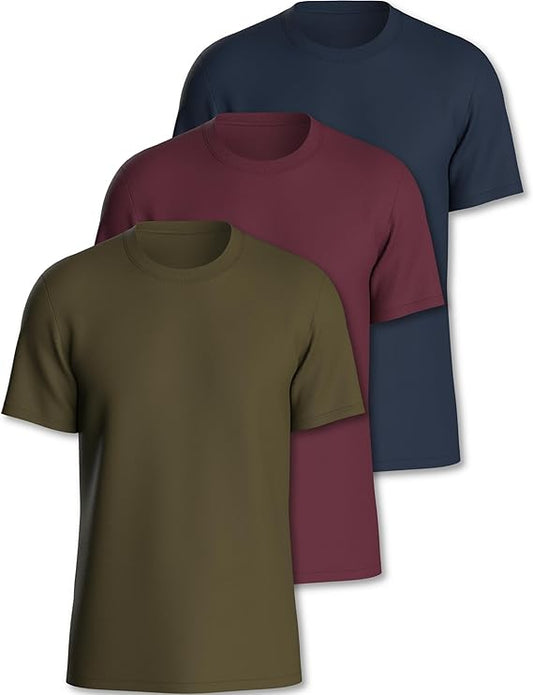 Pierre Calvini - Men's T-Shirt Multipack 3/5 Stück - 100% Baumwolle - Regular Fit - Kurze Ärmel - Rundhalsausschnitt - Premium Gewicht - Marine / Burgund / Oliv - Größe L
