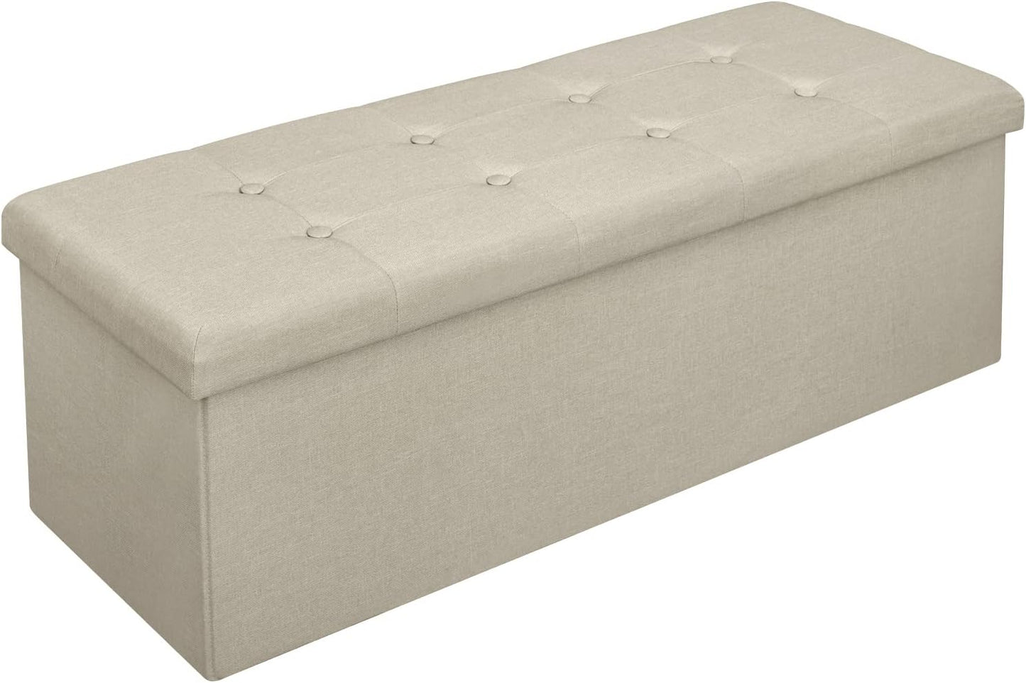 Woltu Klappbare Aufbewahrungsbank mit Stauraum – 118 Liter – 110 x 37,5 x 38 cm – Creme-weißes Leinen – Belastbar bis 300 kg