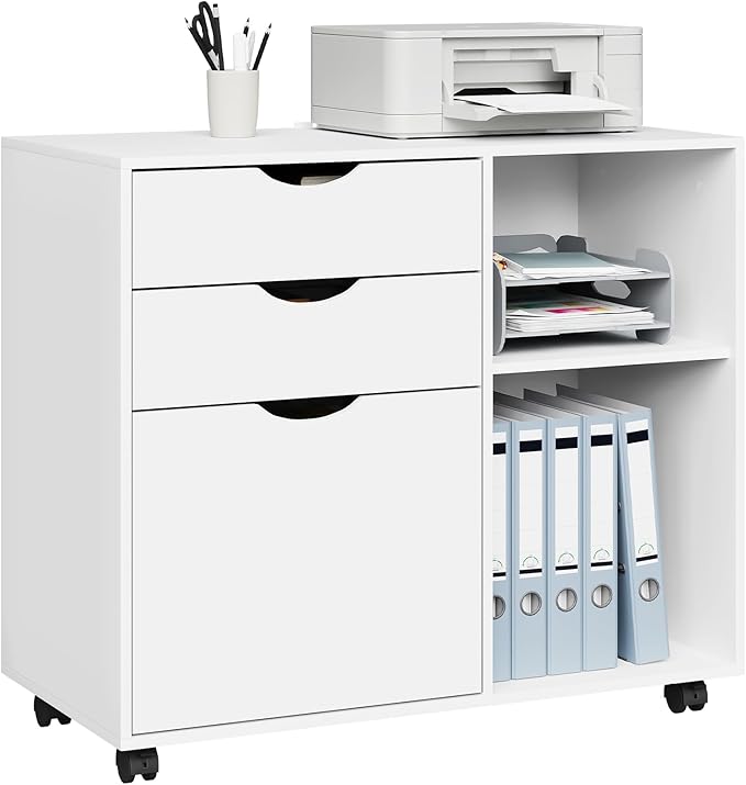 WOLTU ASK13ws Rollcontainer - mobiler Schubladenblock für das Büro - 3 Schubladen - weiß - 80 x 69,5 x 39,5 cm
