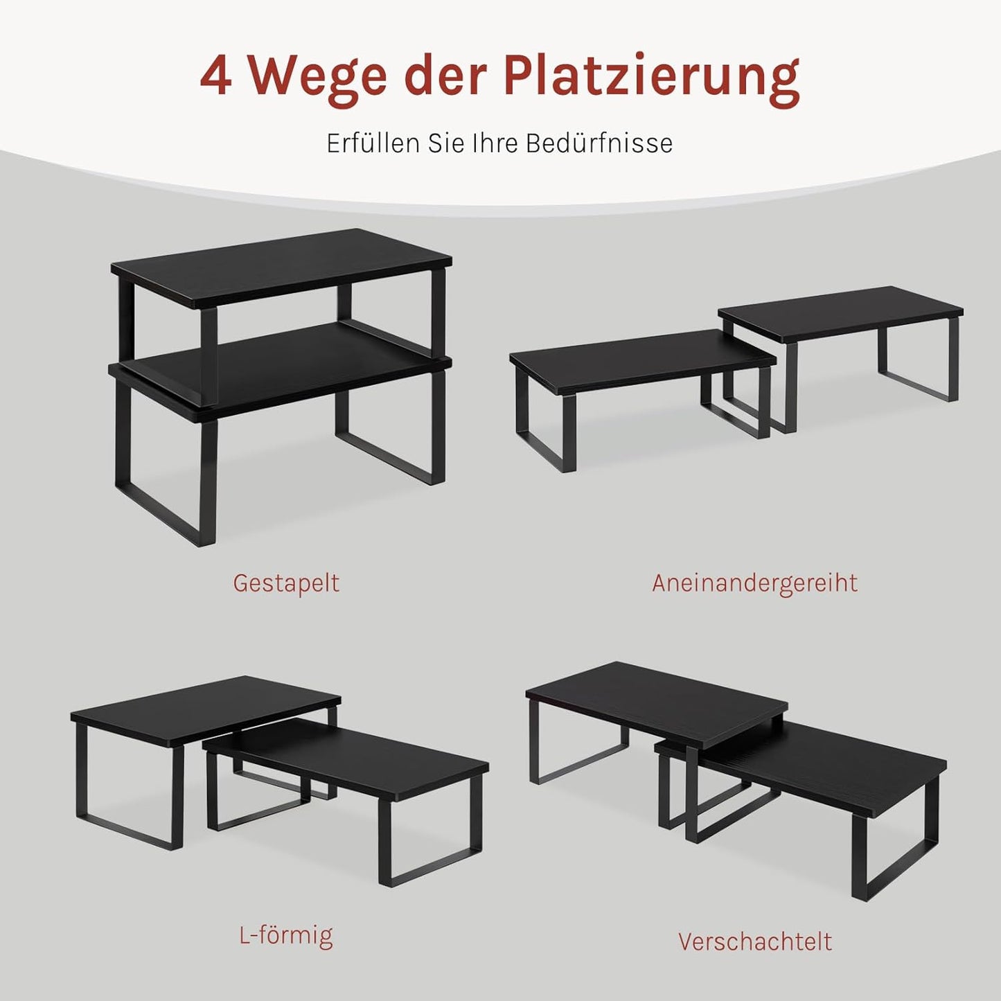 Woltu 2-teiliges stapelbares Gewürzregal – Schwarz – MDF & Metall – 34 x 19,5 x 15,5 cm