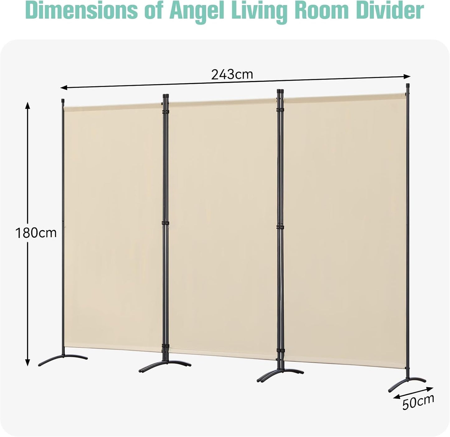 Angel Living Paravent - 3 Platten - faltbar - 243 x 180 cm - beige