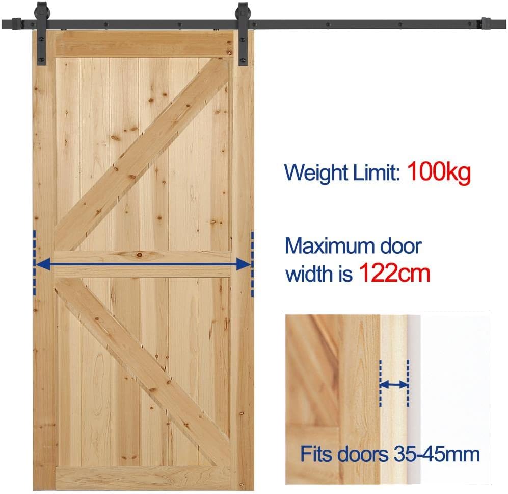 Yaheetech Schiebetürbeschlag - Bis zu 100 kg - Eisen - 244 x 23 x 5,5 cm - Schwarz