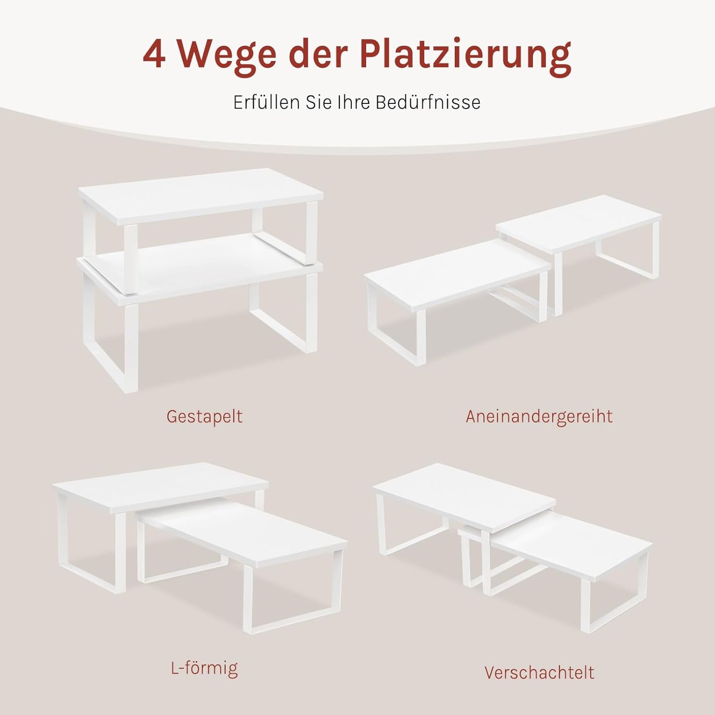 WOLTU Scaffalature Gewürzregal Set 2 Stück - stapelbarer Küchenregal-Organizer - weißes MDF und Metall