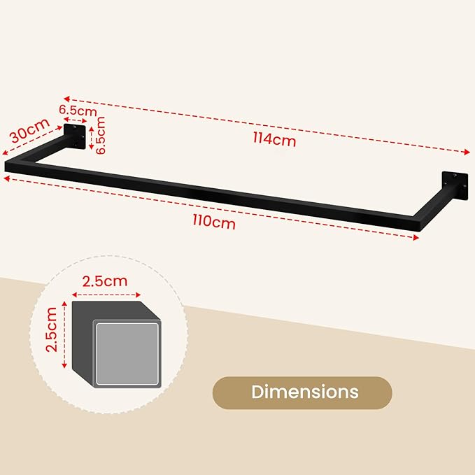 eSituro SGR0170 Wand-Kleiderstange 2er-Set - rechteckige Kleiderstange - Industrieeisen - schwarz 114 cm