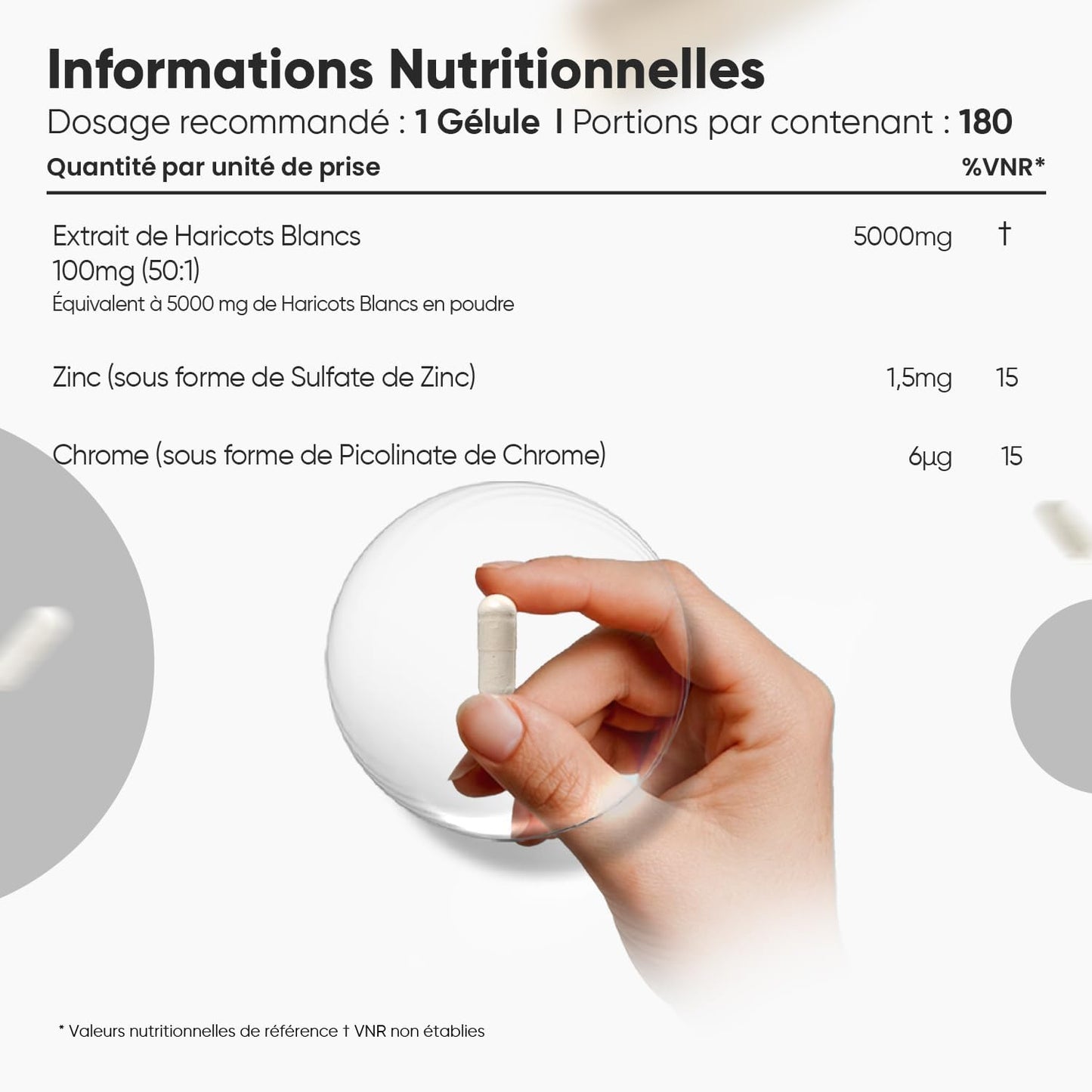 WeightWorld Weißbohnen-Extrakt 5000 mg mit Zink und Chrom – 180 vegane Kapseln – Vorrat für 6 Monate – 6,4 x 6,4 x 11,2 cm