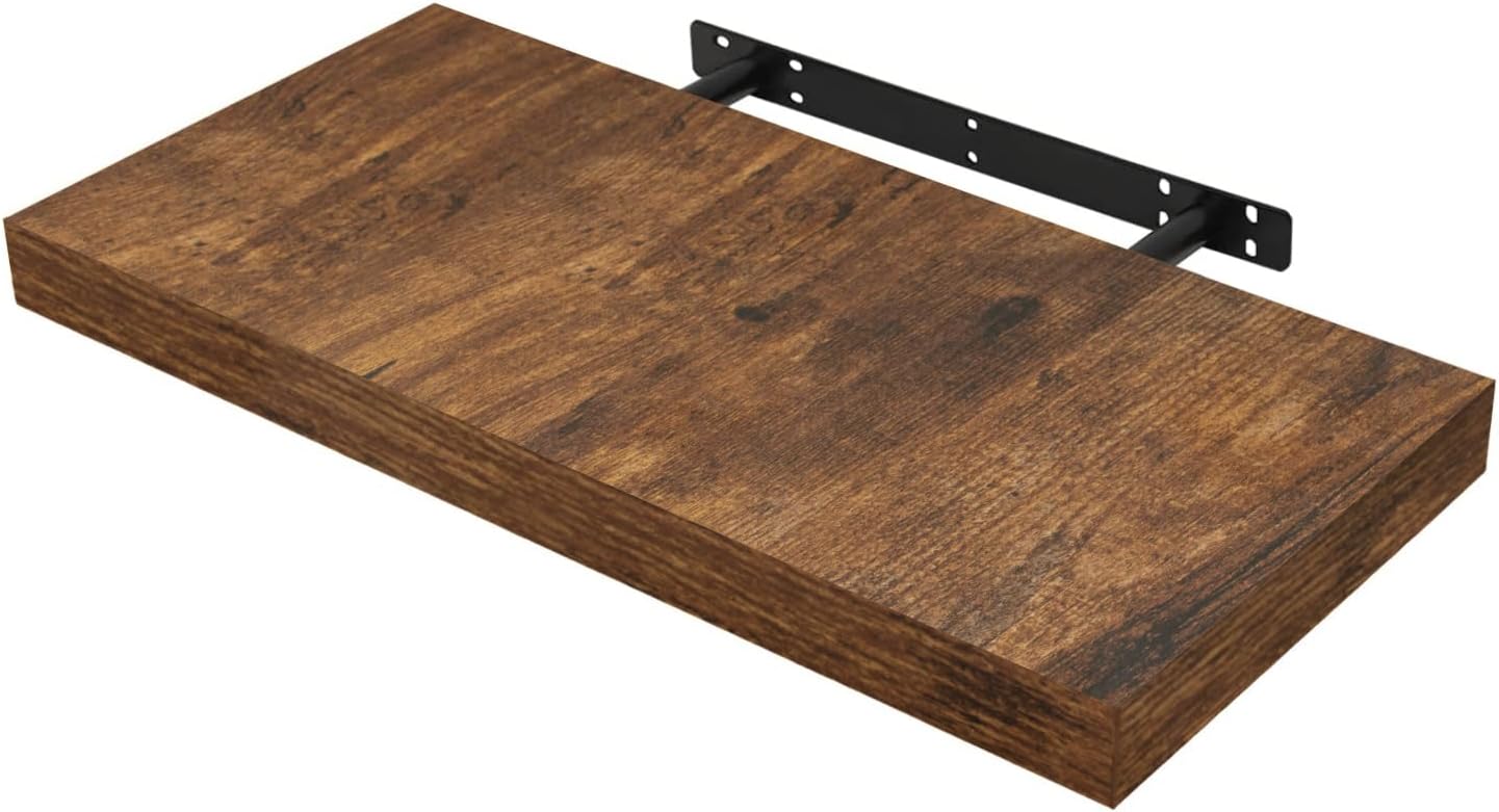 Woltu Schwebendes Wandregal - 40 x 23 x 3,8 cm - Vintage Braun - Industrielles Wandregal aus Holz mit versteckter Befestigung