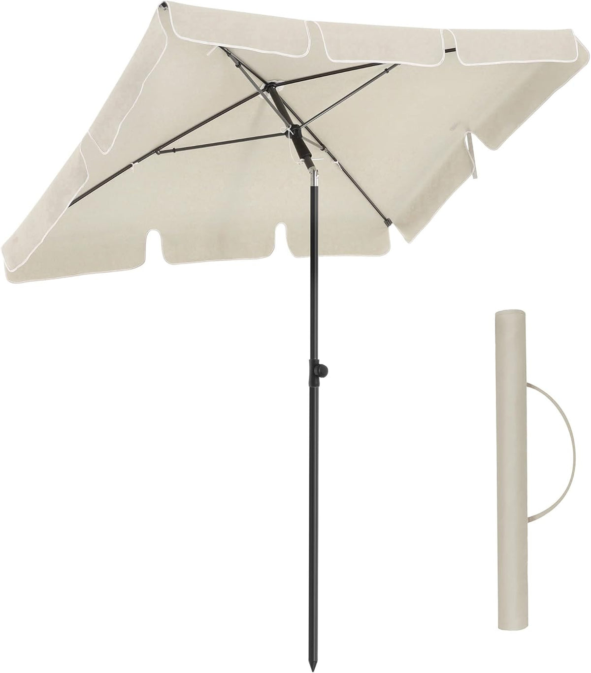 SONGMICS Rechteckiger Balkon-Sonnenschirm 200 x 125 cm, Beige, UV-Schutz bis zu UPF 50+, neigbar