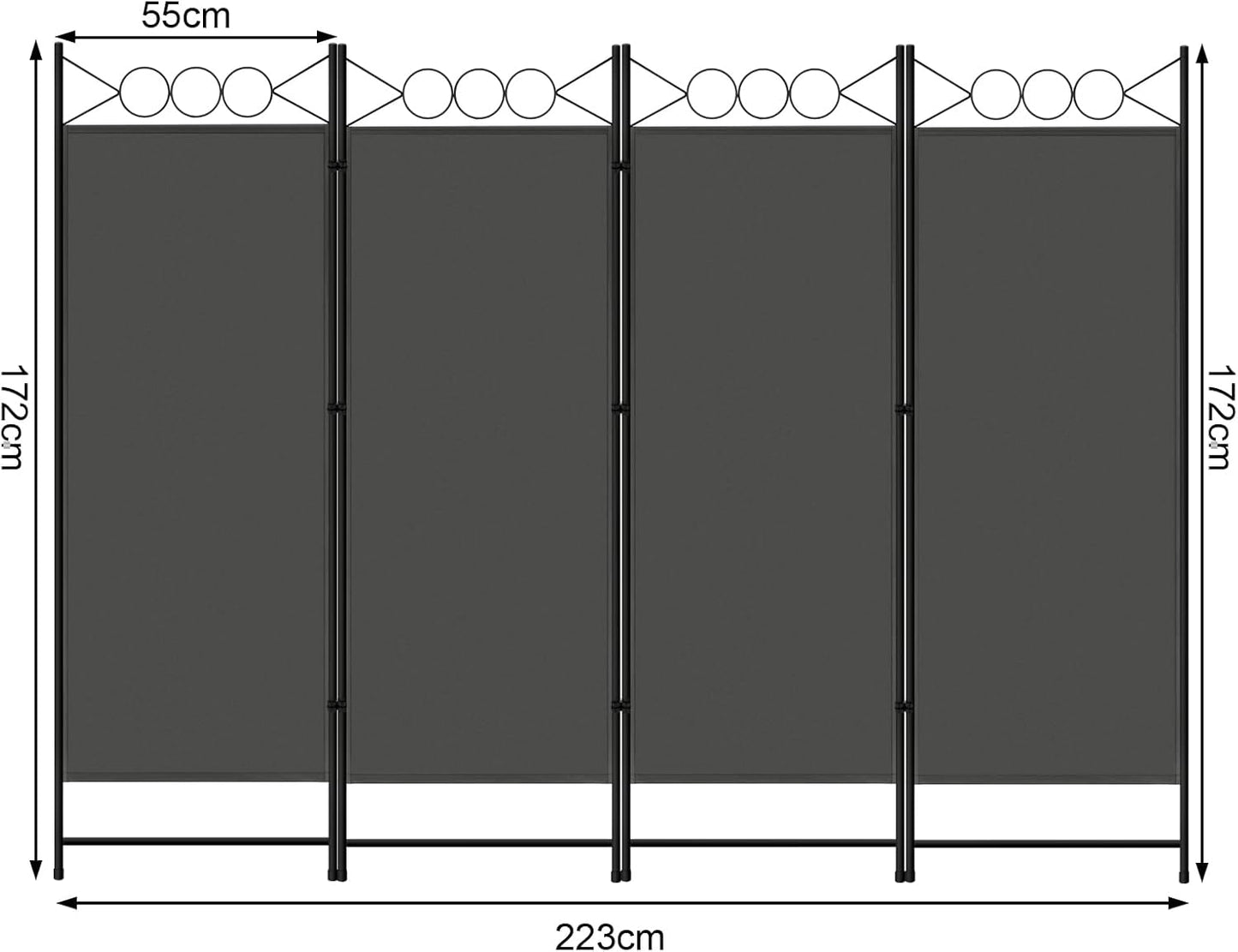 Woltu Raumteiler – 4-teilig – 223 x 172 cm – Anthrazit