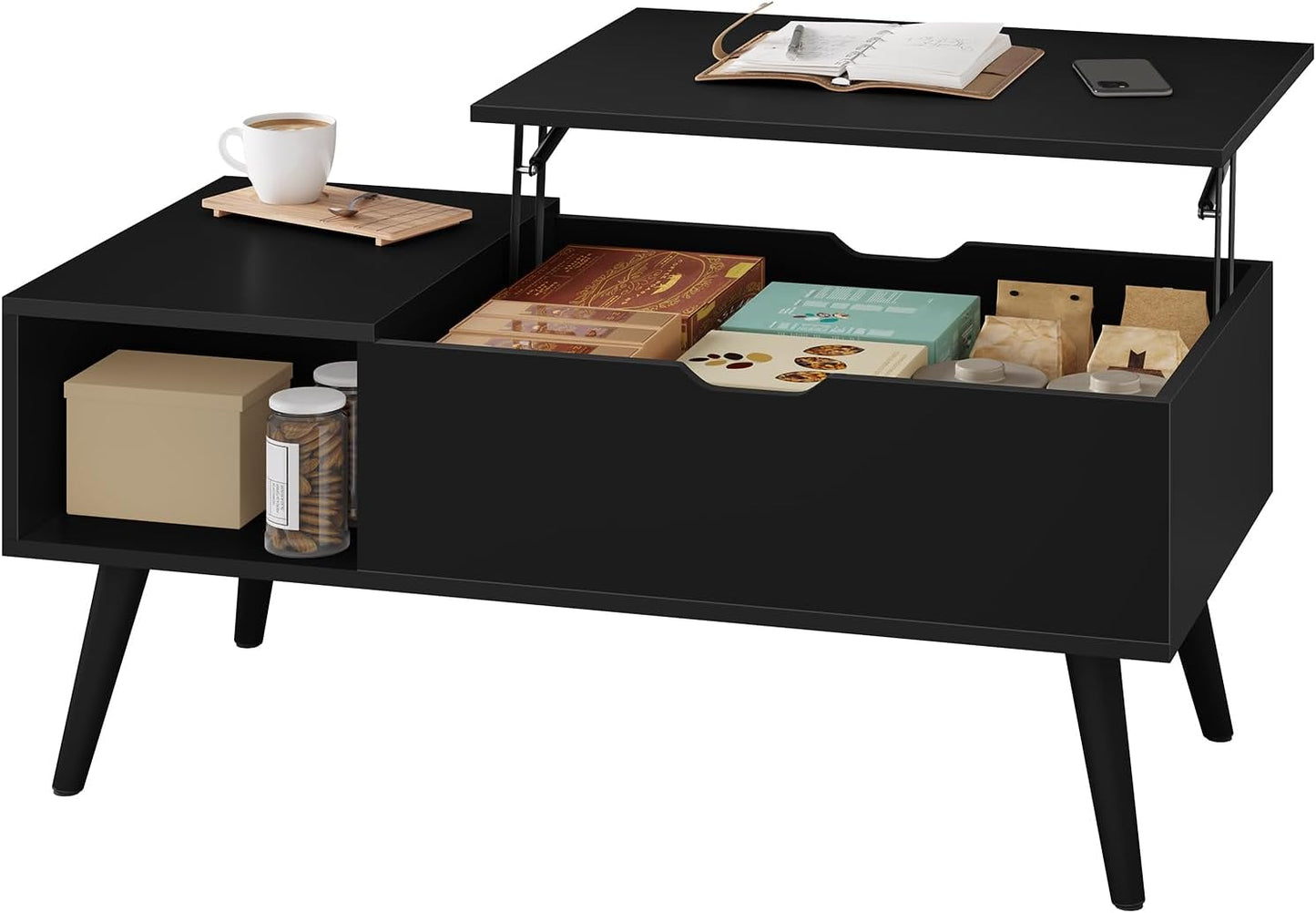 Woltu Couchtisch, höhenverstellbar – 100 x 57 x 50 cm – Schwarz