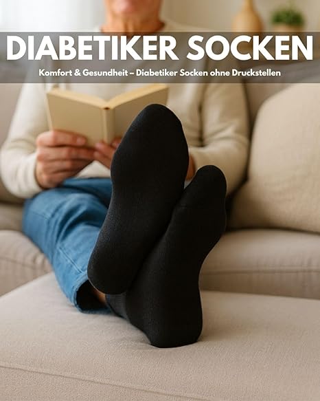 Heroism Premium Diabetiker Socken Herren 43-46 - 6 Paar - nahtlos, ohne engen Gummizug, Komfortband - Schwarz