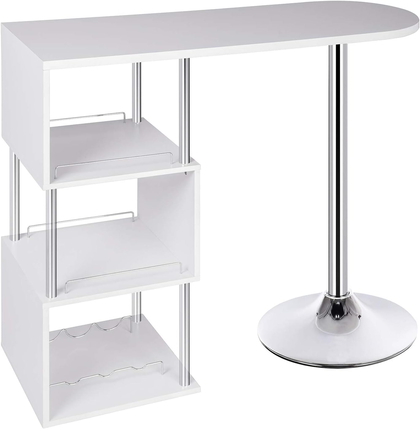 Woltu Bartisch mit Flaschenhalter und 3 Ablagen - Weiß - 113x40x105 cm