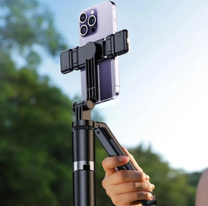 R16 Ausziehbarer Selfie-Stick mit Stativ - 157 cm - Bluetooth-Fernbedienung - 360° drehbar - Balance-Griff - Für Smartphone & GoPro