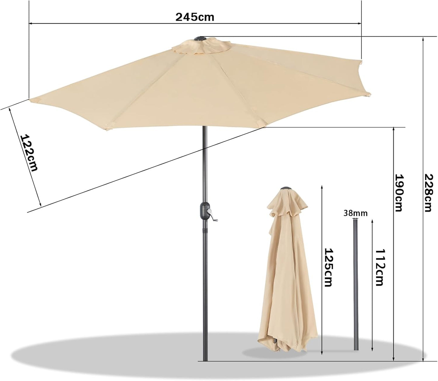 Angel Living Balkon-Sonnenschirm - halbrund - 245 x 122 cm - Beige