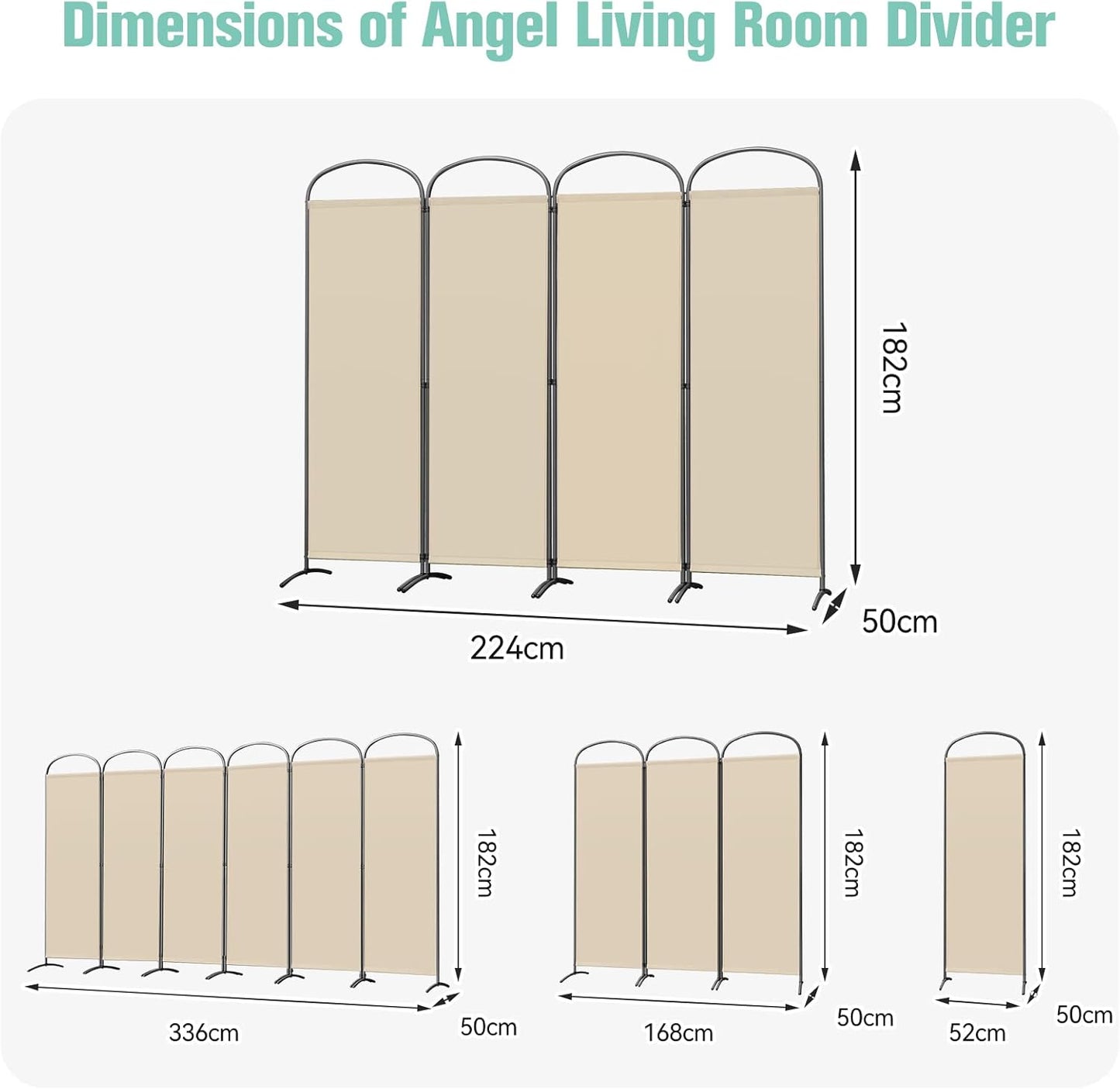 Angel Living Paravent - 4-teilig - faltbar - 160g/m² Polyester - Stahlrahmen - Raumteiler & Sichtschutz - Beige
