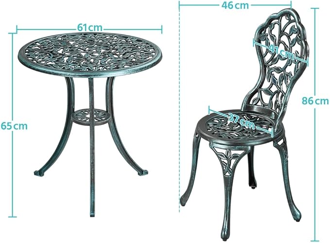 Yaheetech Bistro-Set, 3-teilig – Grün – Gartengarnitur aus Metall mit 2 Stühlen und einem Tisch