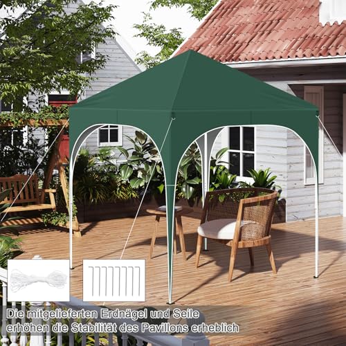 Woltu Faltpavillon 2 x 2 m mit 4 herausnehmbaren Wänden Grün