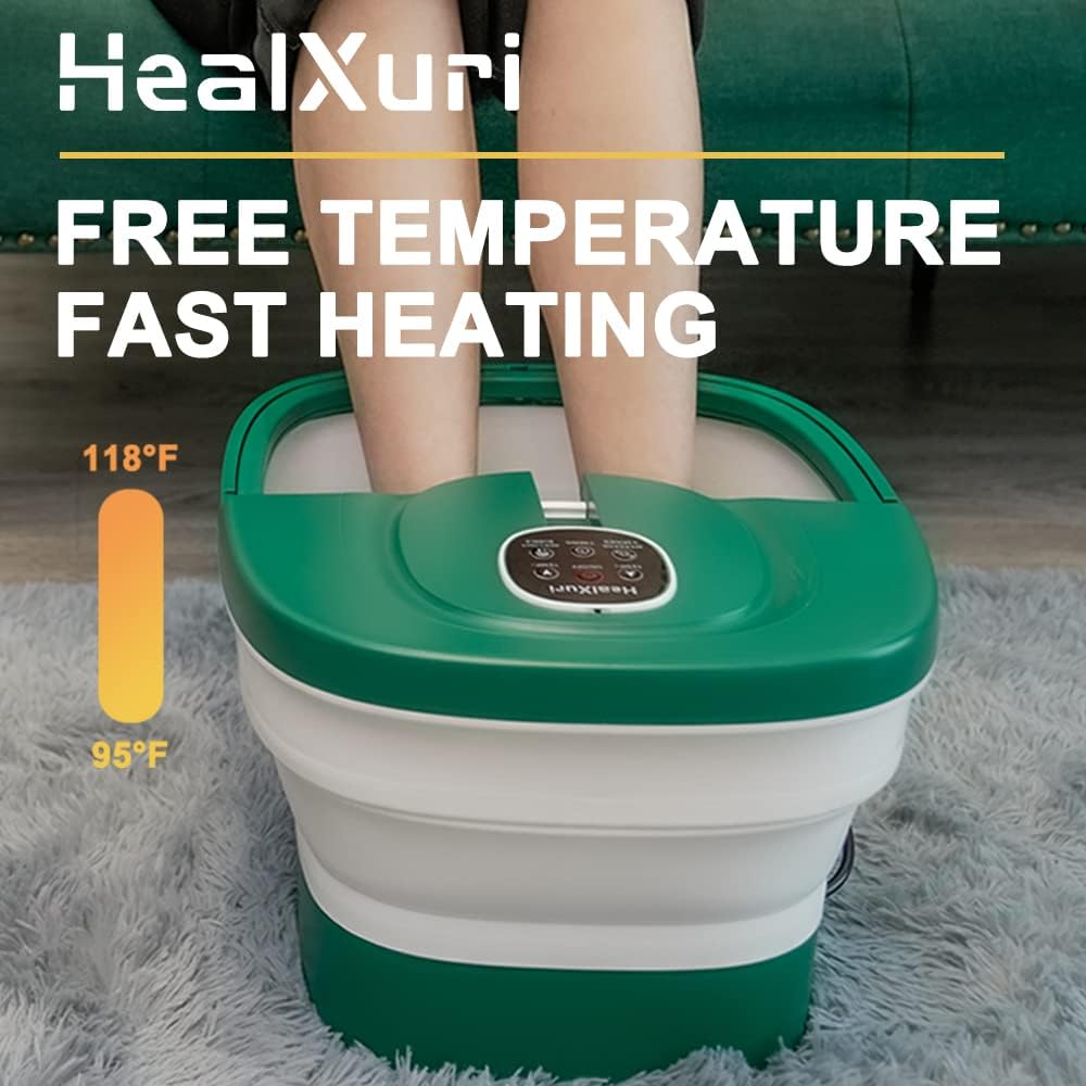 HealXuri Faltbares Fußspa-Massagebad mit Heizfunktion, Sprudelfunktion und elektrischen Massagerollen – 43,18 x 35,56 x 15,24 cm