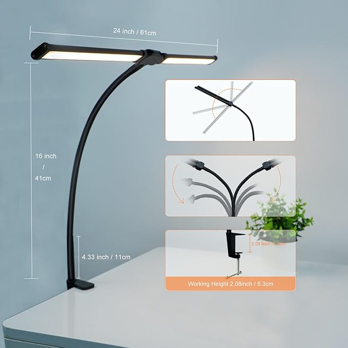 Skoov Led Schreibtischlampe - Home Office - Helle Dual Head Schreibtischlampe - Mit 3 Farben - Stufenlos dimmbar - Für Architekten - USB 5V