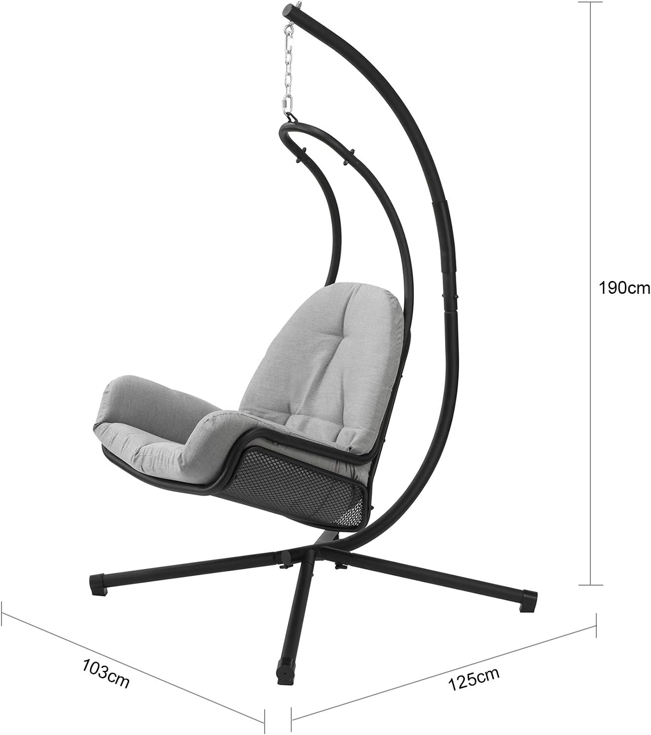 SoBuy Hängesessel inkl. Gestell - Max. 150 kg - 103 x 125 x 190 cm - Grau