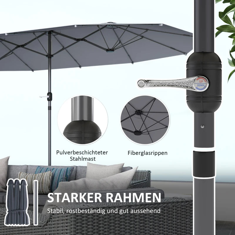 Outsunny XXL Doppelseitiger Sonnenschirm 436x260 cm - Dunkelgrau - UV30+ Schutz - Oval - Mit Handkurbel - Garten & Terrasse