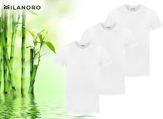 Milanoro - 3 weiche Bambus-T-Shirts - Weiß - Rundhalsausschnitt - M