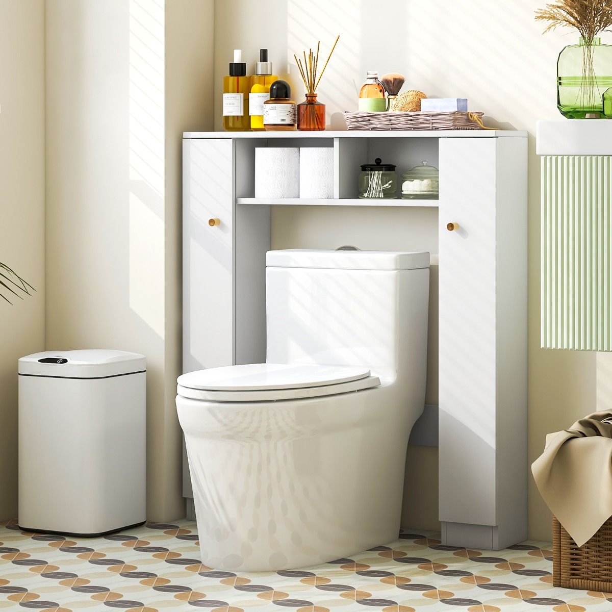 Coast Toilettenkabinett - 2 Türen - 2 offene Fächer - verstellbare Einlegeböden - 18 x 87,5 x 98 cm - Weiß