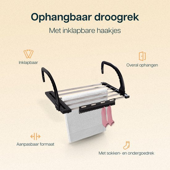 Duna Wäscheständer hängend - Ausziehbar auf 5,4m Trockenlänge - Wäscheständer - Hängender Wäscheständer - Tür - Balkon - Heizkörper - Mit Sockenhalter