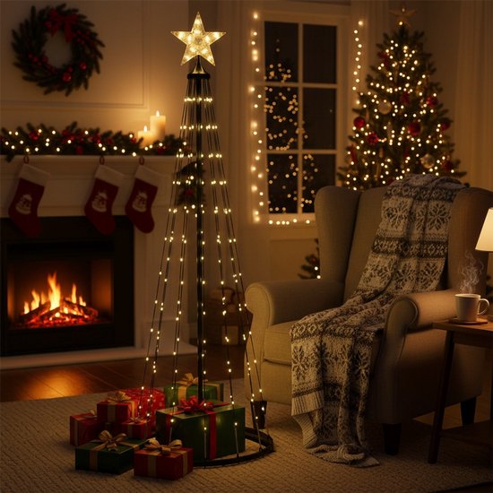 Nampook Schwarzer LED-Weihnachtsbaum mit 154 LEDs, 150 cm und Fernbedienung – Warmweiß