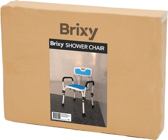 Brixy Duschstuhl mit abnehmbarer Rückenlehne und Armlehne - Anti-Rutsch - Höhenverstellbar - Max. 150 kg - Duschhocker - Badestuhl