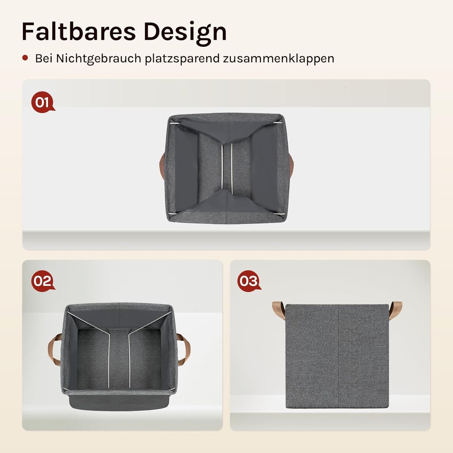 Woltu Faltbare Aufbewahrungsboxen 5er-Set - Grau - Mit Griffen und Metallrahmen - 26 x 26 x 26,5 cm