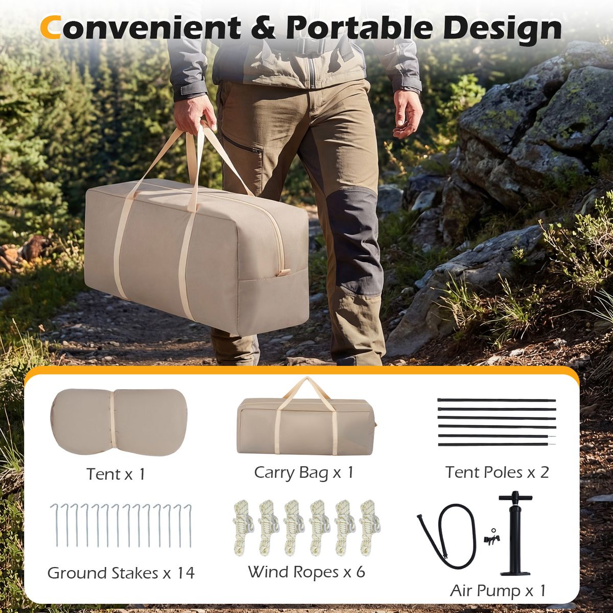 Coast aufblasbares Campingzelt – geeignet für 4–6 Personen – schnell aufzubauen – khaki 253 x 213 x 183 cm
