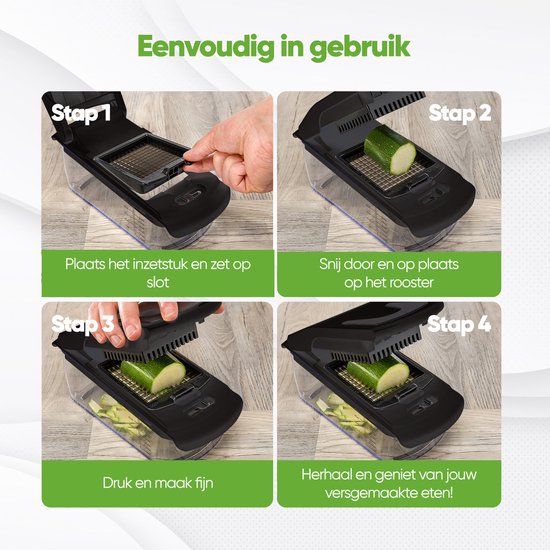 Stosh Mandoline - Gemüseschneider - Zwiebelschneider - Spiralschneider - 7 Teile - Schwarz - BPA frei