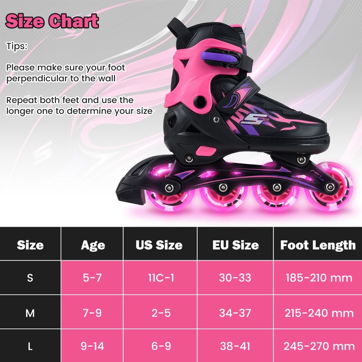 Coast Inlineskates für Kinder – verstellbar – leuchtende Rollen – Größe 38–41 EU – Farbe: Rosa