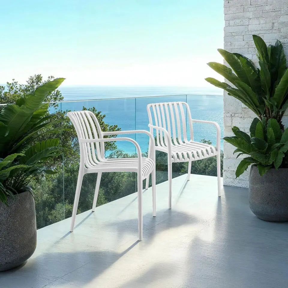 Tectake Gartenstühle Alcudia, 2er-Set – wetterfest – stapelbar – Kunststoff