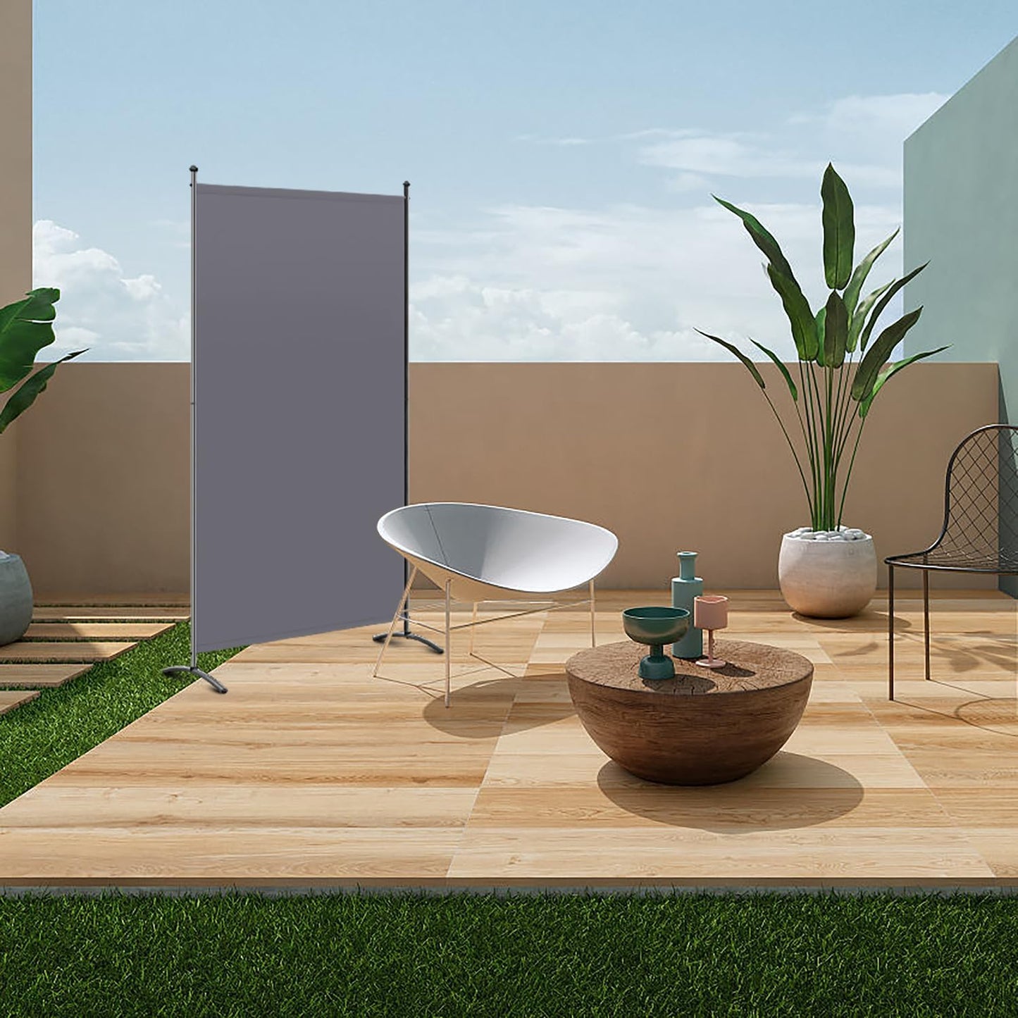 Angel Living Paravent - 1-teiliger Paravent & Raumteiler - Sichtschutz für Büro, Balkon, Schlafzimmer & Garten - Grau - 80 x 180 cm