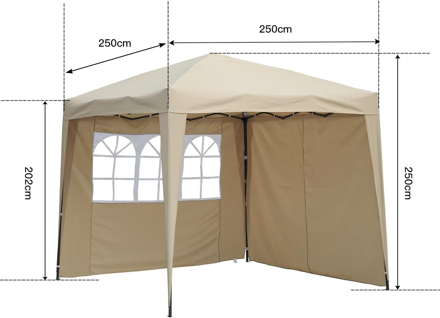 Angel Living Partyzelt - Einfacher Aufbau - Mit 2 Seitenwänden - 250 x 250 x 250 cm - Beige