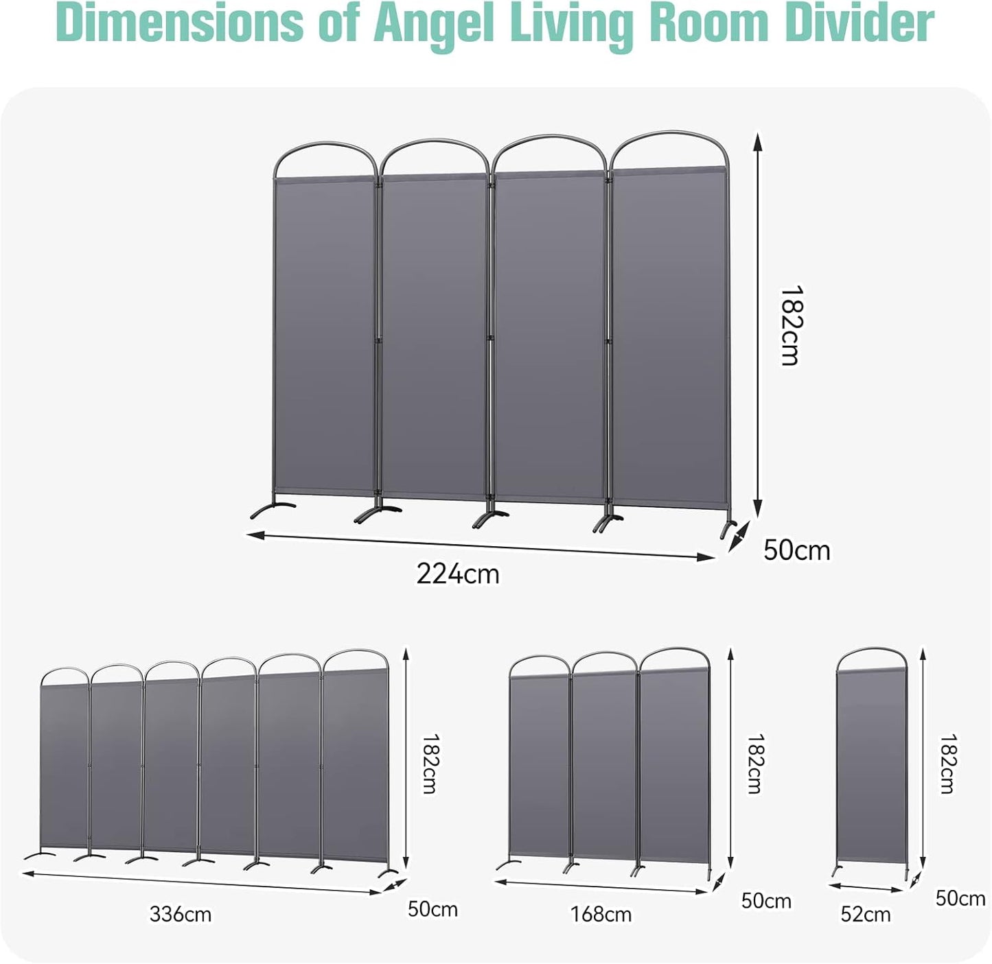Angel Living Faltwand - 4 Paneele - 224 x 182 cm - Innen & Außen - Grau