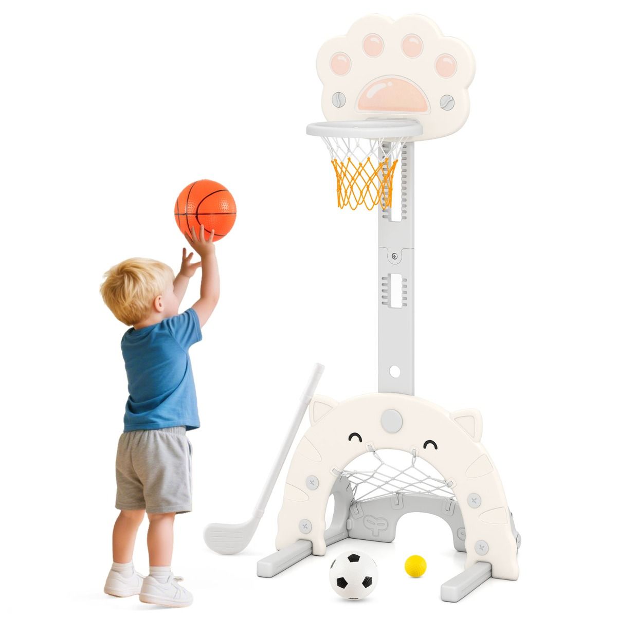 Coast 3-in-1-Basketballkorb und Aktivitätszentrum – Höhenverstellbar – Für drinnen und draußen – Grau und Weiß