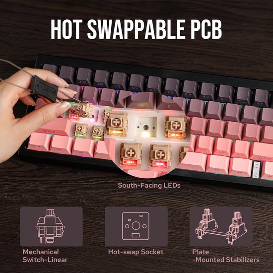 Ajazz AK650 – Kabellose Gaming-Tastatur – Mechanisch – Gasket – Hot-Swap – Tri-Mode – QWERTY – 66 Tasten – Grate